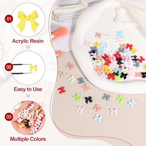 YELARXI Yellow 3D Nail Bows & Flower Acrylic Resin Charms 100 Pcs