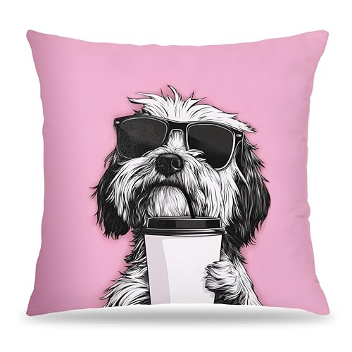 FITIE Pink Shih Tzu Dog Pillow Cover 18x18, Animal Gift for Women, Home Decor - Variation 03