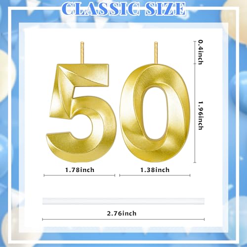 Gold Number 50 Candle for 50th Birthday Cake Topper