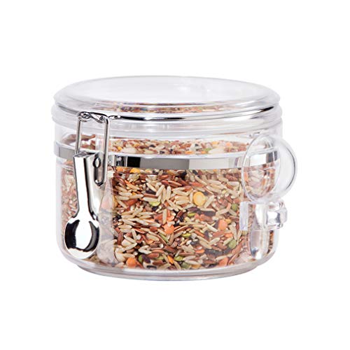 Oggi Airtight Canister 28oz - Clear Food Storage Container with Clamp Lid & Spoon