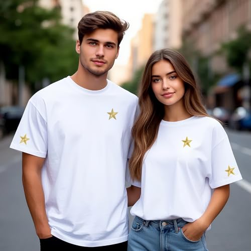 Winsyison 30pcs Gold Iron-On Star Patches 1.15in Embroidered Appliques