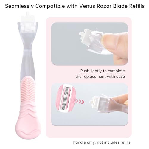 Replacement Razor Handle Compatible with Venus, Pink Non-Slip Ergonomic