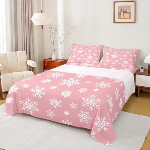 Kids Christmas Snowflake Bed Sheets Set Full Size - Deep Pink