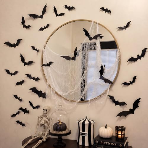 Sosation Halloween Mirror Decor Set with Spider Web and Bats