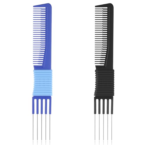 Alrhso 2-Piece Teasing Comb with Metal Pick for Hair Volume and Styling