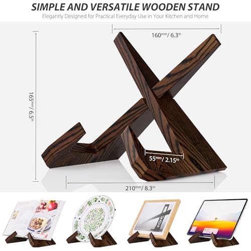 CeleVista Cookbook Stand - 6.5in Rustic Brown Book Holder for Kitchen