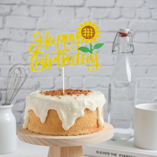 Glitter Sunflower Happy Birthday Cake Topper | ZIRVELANO