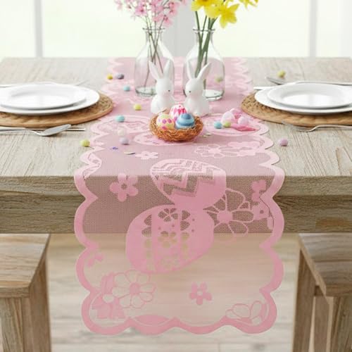 Elegant Pink Easter Lace Table Runner - 70.9x13.4 in