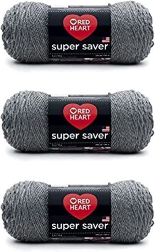Red Heart Super Saver Worsted Weight Yarn - Gray Heather, 3-Pack