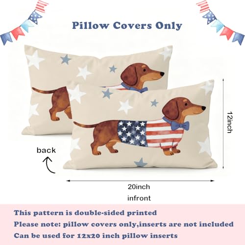 Patriotic USA Dachshund Lumbar Pillow Cover 12x20 - Americana Dog Decor