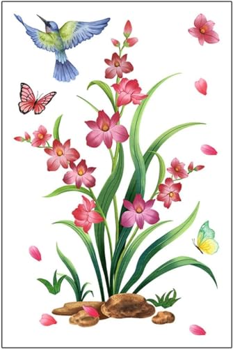 Galepromot Waterproof Toilet Seat Lid Stickers - Bird & Flower Wall Decals for Bathroom