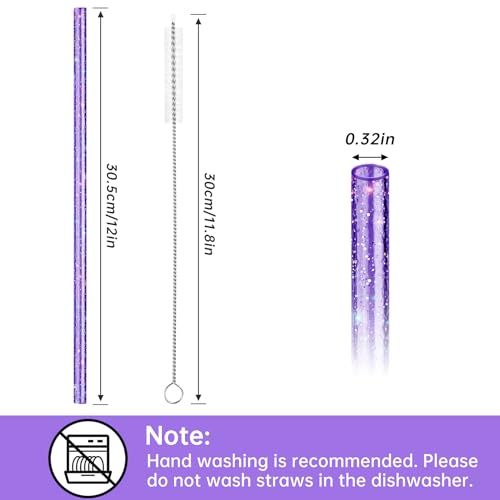 NiHome 12-Pack 12" Glitter Reusable Straws for Stanley 40oz Tumbler + Brushes