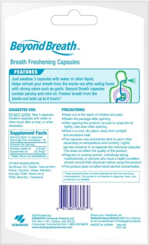 Beyond Breath Freshening Capsules 50 Count - Natural Parsley and Mint Oil Bad Breath Treatment
