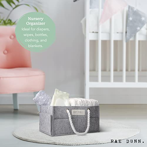 Rae Dunn Diaper Caddy Organizer, Things Storage for Nursery, Changing Table and Car, Portable Basket for Baby Items, Shower Gifts, Grey Felt With Rope Handles, Small