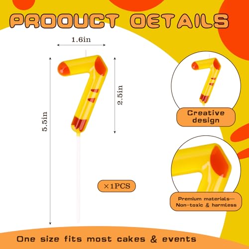 Cartoon Number 7 Birthday Candle - Fun Yellow Cake Decoration