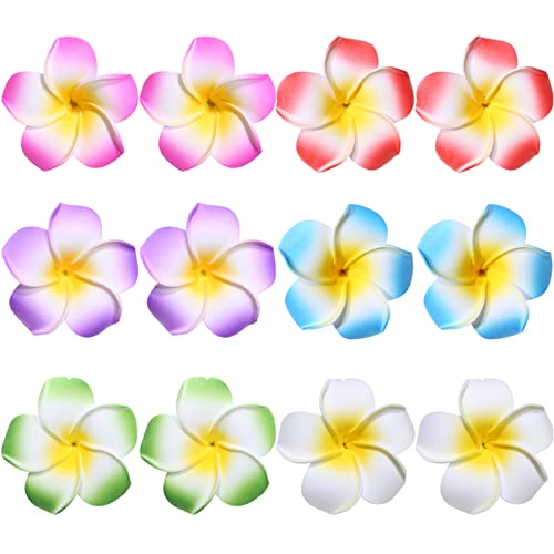 CBLUO 12 Pcs Plumeria Flower Hair Clips Hawaiian Luau Beach Hair Barrettes