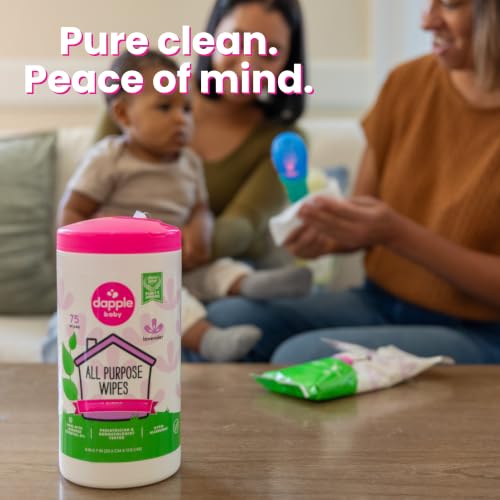 Dapple Baby All Purpose Wipes - Plant Powered Lavender, 75 Count Canister + 30 Count