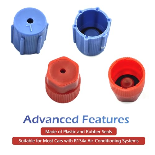 10PCS R134a Air Conditioning Service Port Caps Kit - Blue Low Side & Red High Side Seal Covers for Cars