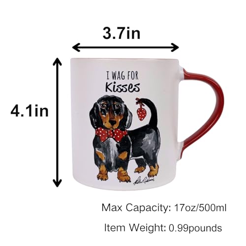 Kisses Dachshund Mug - 16oz Dog Lovers Coffee Cup, Funny Ceramic Tea Mug for Office & Home