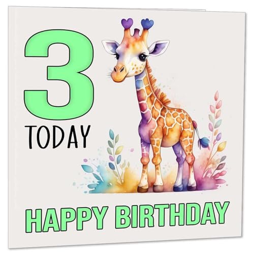 Watercolour Giraffe 3rd Birthday Card for Kids - 145mm