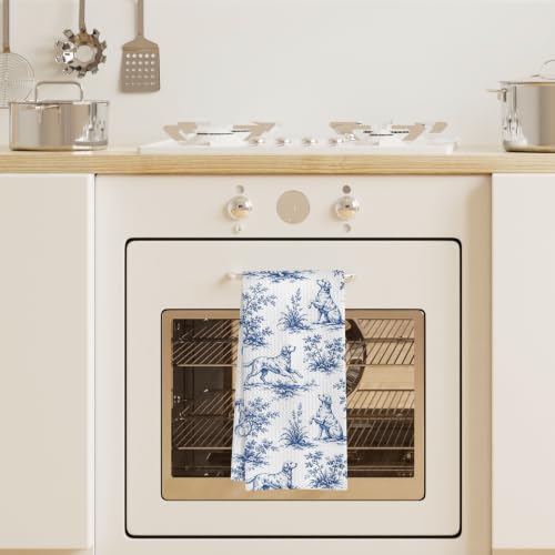 Chinoiserie Golden Retriever Kitchen Towel, Blue and White Porcelain Print