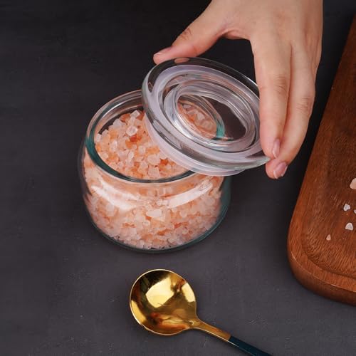 NiHome 280ml Glass Salt Cellar with Airtight Lid - Wide Mouth Spice Jar