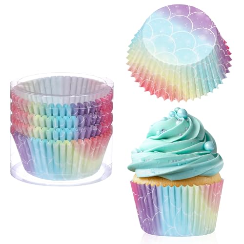 Glavatrix 100PCS Mermaid Cupcake Liners, Under The Sea Baking Cups