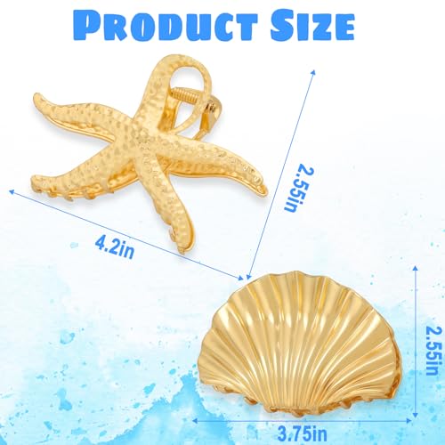 Zkptops Gold Metal Seashell & Starfish Hair Claw Clips 2-Piece Set