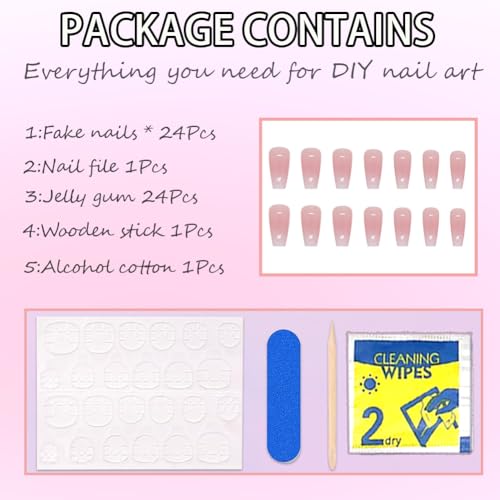 Hrnsnails Coffin Press On Nails Medium Long Ombre Glitter Acrylic Fake Nails