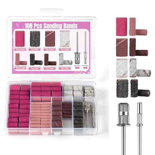 FLOYEUML 108Pcs Sanding Bands for Nail Drill with Bits & Storage Box