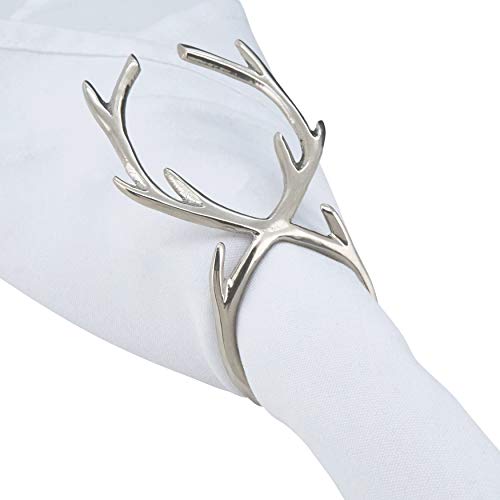 Set of 4 Silver Antler Napkin Rings - Holiday Table Decor