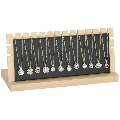 KUKUVR Wooden Necklace Display Stand with Velvet Pad - Jewelry Organizer