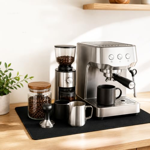 JOVANJA Black Non-Slip Coffee Bar Mat 12x20 Inch Countertop Protector