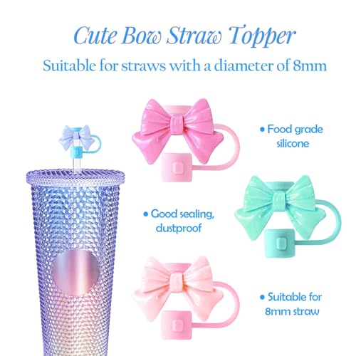 6Pcs Straw Cover for Starbucks Cup, 7-8MM Silicone Straw Topper Cap for Tumblers, Cute Bow Reusable Straw Protector Accessories Compatible with Starbucks Cups