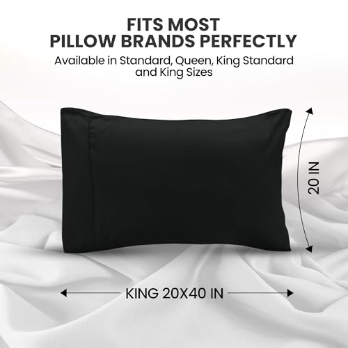 King Size Pillow Cases Set of 2 - Ultra Soft Black Microfiber Covers