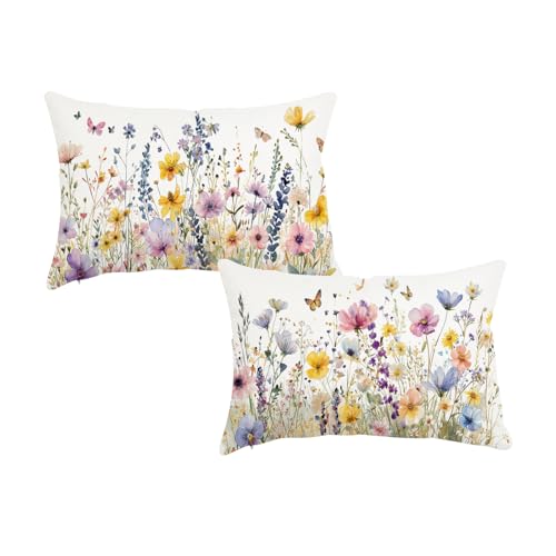 Floral Spring Summer Throw Pillow Covers 12x20 Inch, Set of 2