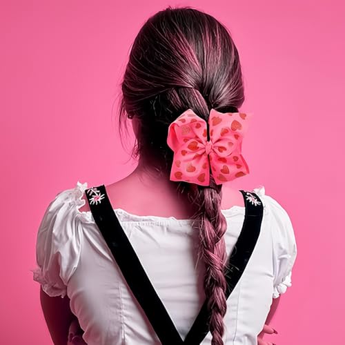 Doneace Valentine Glitter Heart Hair Bow Clip Large 8 Inch Alligator Barrette