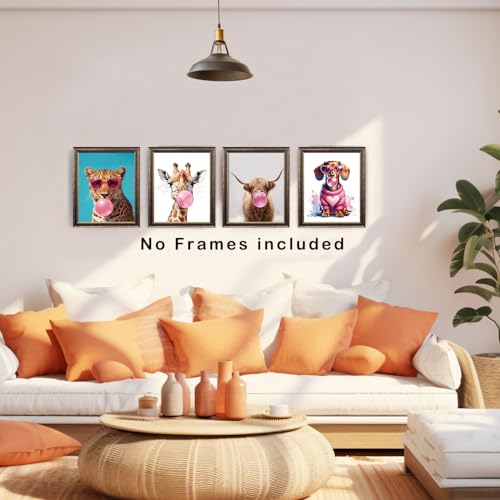 Funny Animal Wall Art Prints Set of 4 Trendy Bubble Gum Pictures 8x10