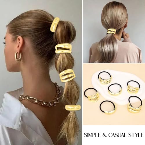 CURASA Metal Hair Cuffs 6PCS Gold Geometric Ponytail Hair Ties