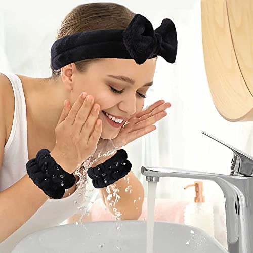 Black Spa Headband and Wristbands Set for Washing Face and Skincare