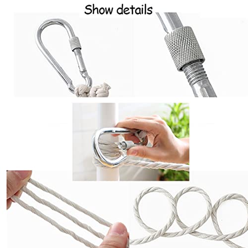 50 Ft Cotton Clothesline Rope with Metal Hooks - White Laundry Drying Line