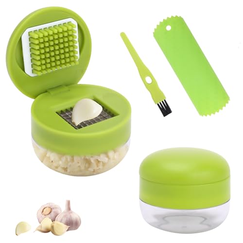 2-Piece Stainless Steel Garlic Press Set with Peeler for Ginger and Nuts