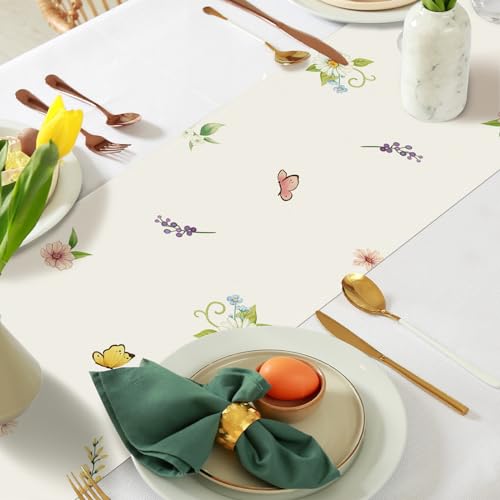 Spring Gnome Table Runner 13x72 Inch - Floral Kitchen Decor