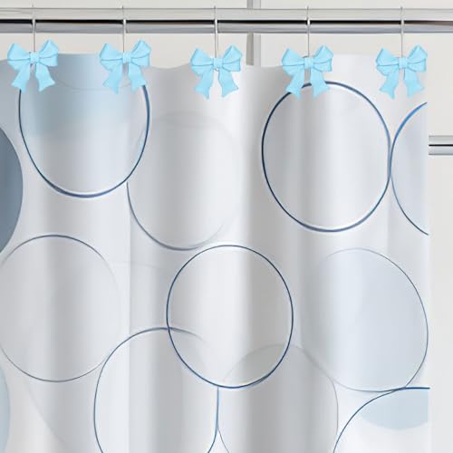 Whaline 12 Pcs Blue Bow Shower Curtain Hooks - Cute Resin Rings
