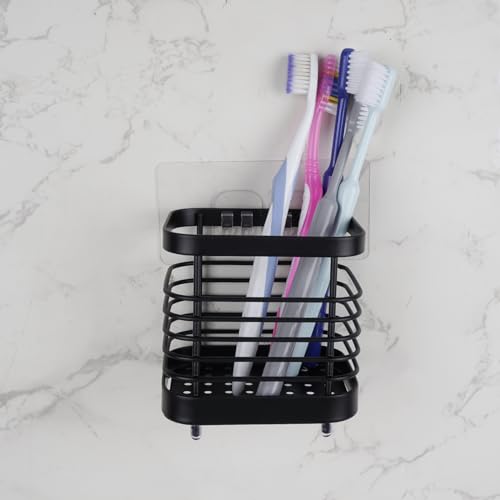 LUEXBOX Black Small Wall Mount Toothbrush Holder - Stainless Steel Organizer