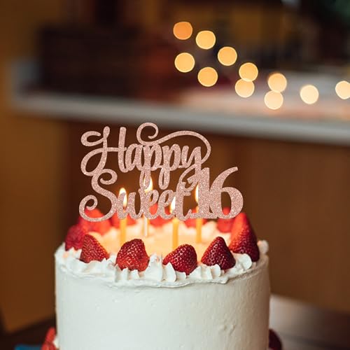 Rose Gold Sweet 16 Cake Topper - Cheers to 16 Years Decoration