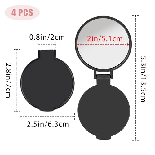 Tenalleys Mini Round Folding Pocket Mirror 4-Pack Black