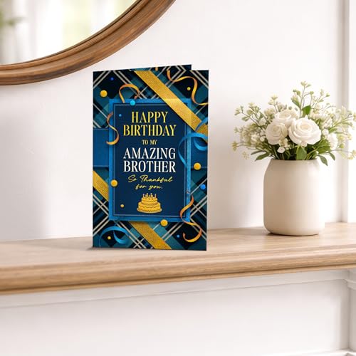 Blue Brother Birthday Card - Made in USA, Premium Thick Cardstock with Envelope