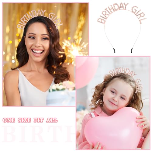 Rose Gold Birthday Girl Tiara and Sash Set - Adjustable Crown & Ribbon