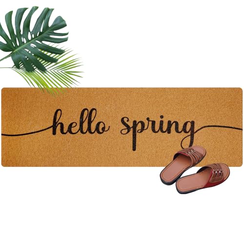 Hello Spring Long Doormat 48x16 Inch, Non-Slip PVC Entrance Mat - Yellow